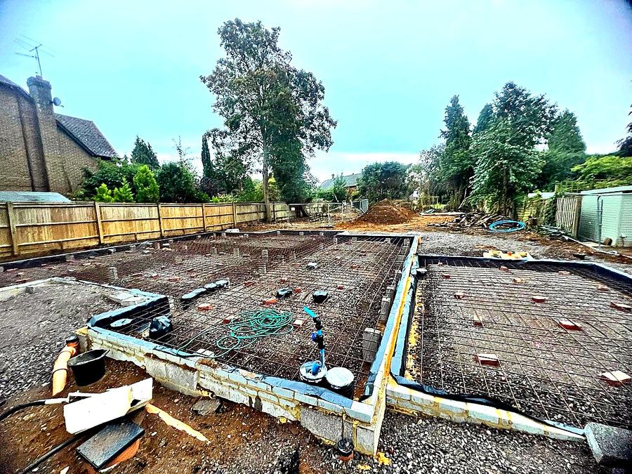 JDG Groundworks — Rebar grid and services laid before concrete pour