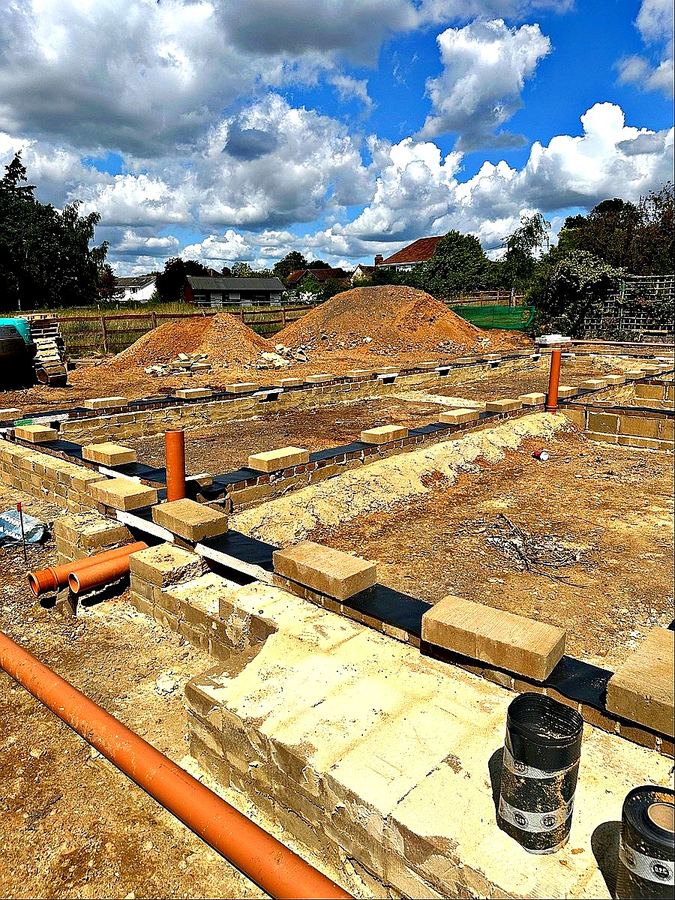 JDG Groundworks — Blockwork foundation walls with DPC and service penetrations